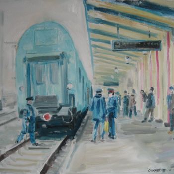 Schilderij getiteld "railway station" door Vasyl, Origineel Kunstwerk