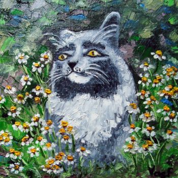 Painting titled "Romantic Cat" by Vasilii Fediushin, Original Artwork, Oil