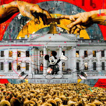 「Freedom White House」というタイトルのデジタルアーツ Vava Veneziaによって, オリジナルのアートワーク, 写真モンタージュ アルミニウムにマウント