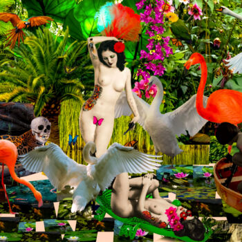 Digitale Kunst mit dem Titel "Leda,  Venus and Gr…" von Vava Venezia, Original-Kunstwerk, Fotomontage Auf Aluminium montiert