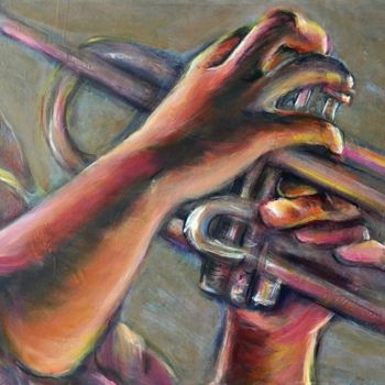 Peinture intitulée "Mains et trompette" par Vavy, Œuvre d'art originale, Acrylique