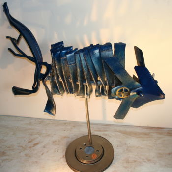 Sculpture titled "le poisson Gouvy" by Eric Barque, Original Artwork, Metals