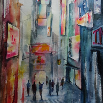 Painting titled "City screens" by Véronique Bouxain, Original Artwork, Watercolor