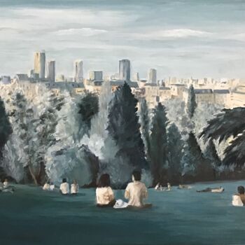 Painting titled "Buttes Chaumont" by Valerie Sandrin, Original Artwork, Oil Mounted on Wood Stretcher frame