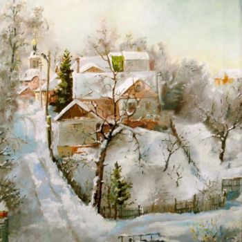 Painting titled "Зима на моей улице" by Vladimir Denisov, Original Artwork