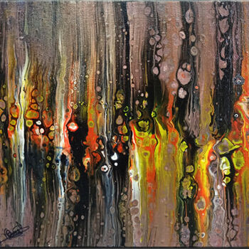 Ζωγραφική με τίτλο "Apocalyptic rain" από Valérie Desmet, Αυθεντικά έργα τέχνης, Ακρυλικό Τοποθετήθηκε στο Ξύλινο φορείο σκε…