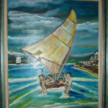 Peinture intitulée "départ à la pêche" par Charles Van-Den-Torren, Œuvre d'art originale