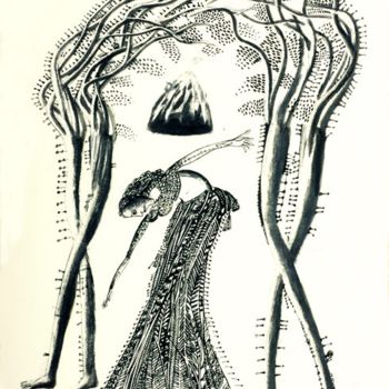 Disegno intitolato "Naika & Tree Trunk-6" da Ved Nayar, Opera d'arte originale
