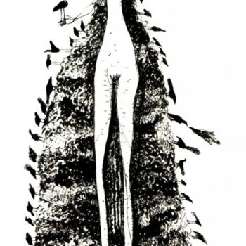 Digital Arts titled "Figure,tree & bird-2" by Ved Nayar, Original Artwork