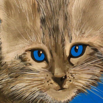 Painting titled "395. Cat" by Veera Zukova, Original Artwork, Acrylic Mounted on Wood Stretcher frame