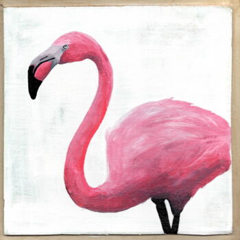 Painting titled "397. Pink flamingo" by Veera Zukova, Original Artwork, Acrylic Mounted on Other rigid panel