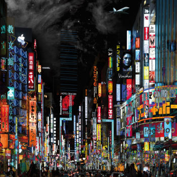 Digitale Kunst getiteld "Japan Addiction" door Stephan Venekas, Origineel Kunstwerk, Foto Montage Gemonteerd op Houten paneel