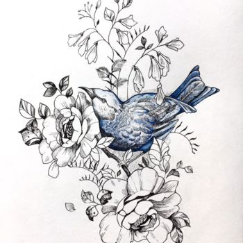 Schilderij getiteld "bird" door Oksana Poluektova, Origineel Kunstwerk, Inkt