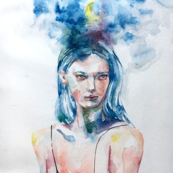 Картина под названием "Girl" - Oksana Poluektova, Подлинное произведение искусства, Акварель