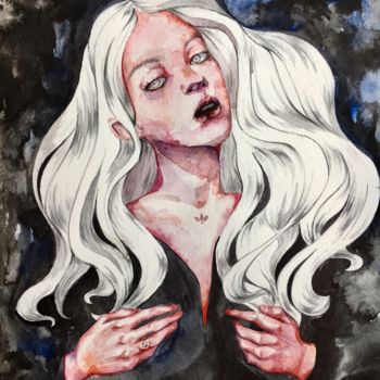 Malerei mit dem Titel "Women in black" von Oksana Poluektova, Original-Kunstwerk, Aquarell