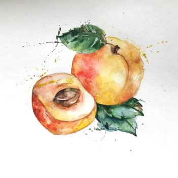 Peinture intitulée "Peach" par Oksana Poluektova, Œuvre d'art originale, Aquarelle