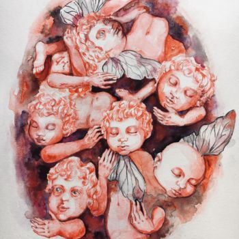 Peinture intitulée "Broken angels" par Oksana Poluektova, Œuvre d'art originale, Aquarelle