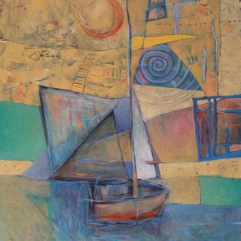 Painting titled "Boat / oil on canvas" by Georgi Veniaminov, Original Artwork, Oil