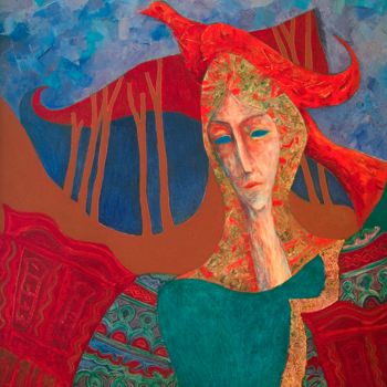 Pittura intitolato "Flamebird / 70x90,…" da Georgi Veniaminov, Opera d'arte originale, Olio