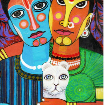 Painting titled "couple-with-pet-201…" by Venkata Swamy Valluri, Original Artwork, Acrylic