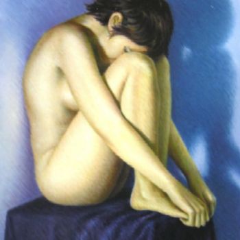 Malerei mit dem Titel "Modelo en azul" von Ventura Julià, Original-Kunstwerk