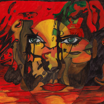 Malerei mit dem Titel "maskerade" von Vera Boldt, Original-Kunstwerk, Aquarell