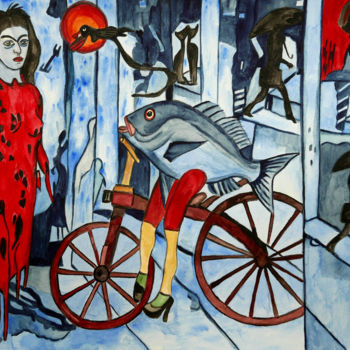 Ζωγραφική με τίτλο "Eine Frau ohne Mann…" από Vera Boldt, Αυθεντικά έργα τέχνης, Ακουαρέλα