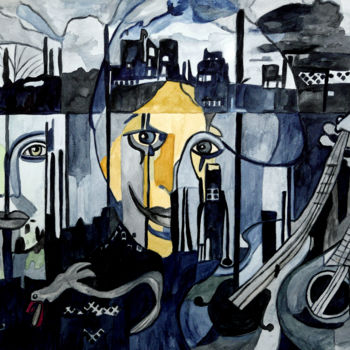 Pintura intitulada "industrial rythmen" por Vera Boldt, Obras de arte originais, Aquarela