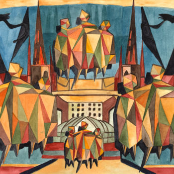 Pittura intitolato "skywalk" da Vera Boldt, Opera d'arte originale, Acquarello
