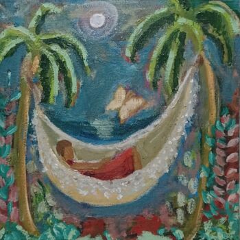 Painting titled "Descanso na rede" by Vera Borges, Original Artwork, Acrylic Mounted on Wood Stretcher frame