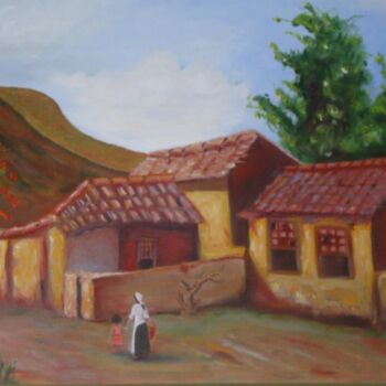 Painting titled "Levando a merenda n…" by Vera Borges, Original Artwork, Oil Mounted on Wood Stretcher frame