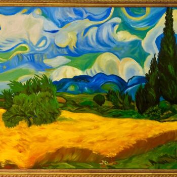 Malerei mit dem Titel "A Wheatfield with C…" von Vera Galore, Original-Kunstwerk, Öl