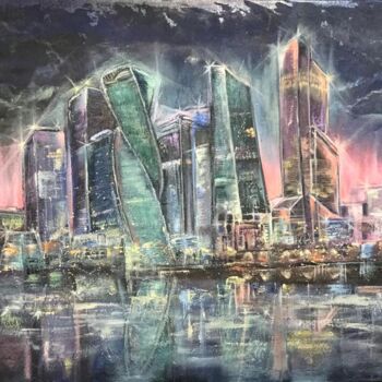 Картина под названием "Огни большого города" - Вера Хайрутдинова, Подлинное произведение искусства, Масло Установлен на Дере…