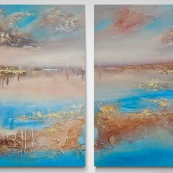 Painting titled ""Golden shore II" S…" by Vera Hoi, Original Artwork, Acrylic Mounted on Wood Stretcher frame