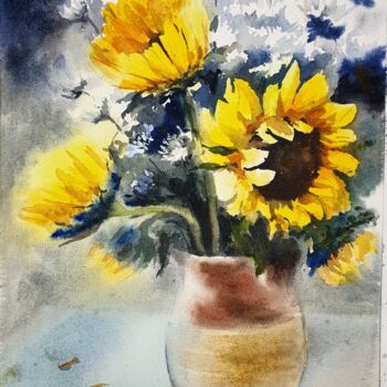 Painting titled "Sunflowers" by Vera Maks, Original Artwork, Watercolor