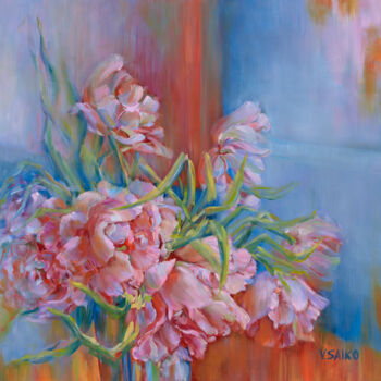 Peinture intitulée "Tulips in vase" par Vera Saiko, Œuvre d'art originale, Huile