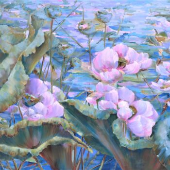 Painting titled "Lotus Pond" by Vera Saiko, Original Artwork, Oil