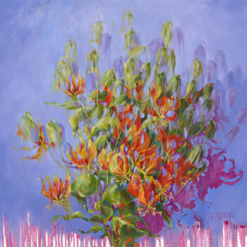 Картина под названием "Flame Lily" - Vera Saiko, Подлинное произведение искусства, Масло