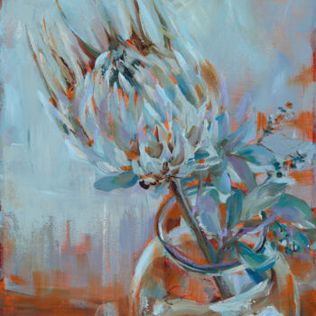 Painting titled "Exotic Flower" by Vera Saiko, Original Artwork, Oil Mounted on Wood Panel