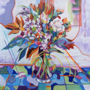 Painting titled "Vibrant Bouquet" by Vera Saiko, Original Artwork, Acrylic Mounted on Wood Stretcher frame