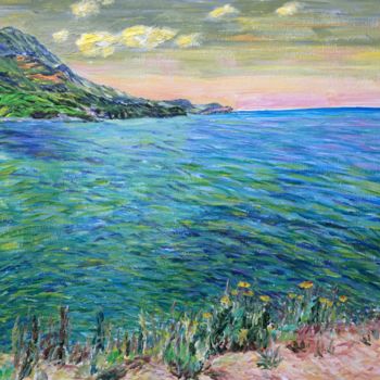 Painting titled "Sea in Becici" by Vera Sapozhnikova, Original Artwork, Acrylic