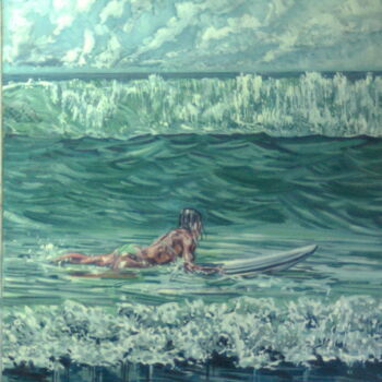 Painting titled "awaiting the wave" by James Wardroper, Original Artwork, Oil