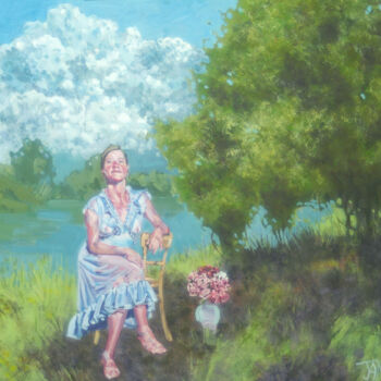 Painting titled "girl under tree" by James Wardroper, Original Artwork, Acrylic