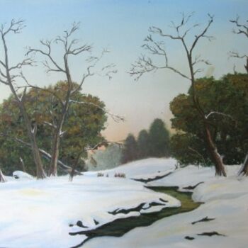 Painting titled "PREMIERES NEIGES" by Vera, Original Artwork, Oil