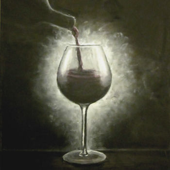 Painting titled "Verre de vin" by Vera, Original Artwork, Oil Mounted on Wood Stretcher frame