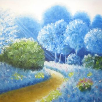 Schilderij getiteld "Promenade bleu" door Vera, Origineel Kunstwerk