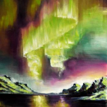 Painting titled "Aurora borealis" by Vera Lp Cauwenberghs, Original Artwork, Oil