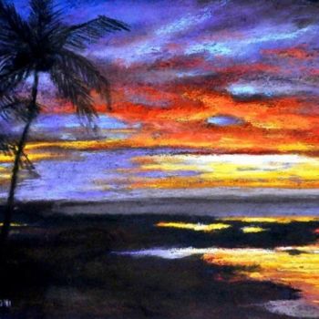 Painting titled "Pacific sunset" by Vera Lp Cauwenberghs, Original Artwork, Oil