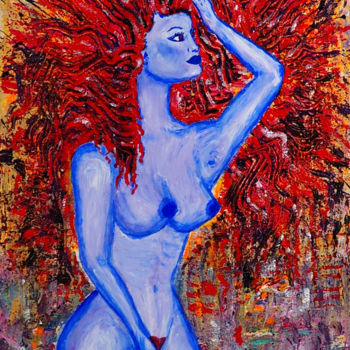 Painting titled "Drag Nimph Red" by Verad, Original Artwork, Acrylic Mounted on Wood Stretcher frame