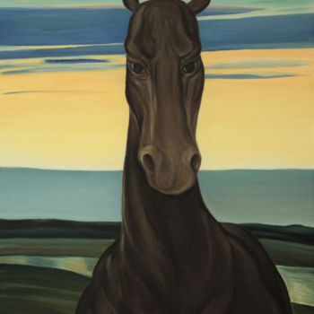 Schilderij getiteld "Portrait of a horse" door Vera Komarova, Origineel Kunstwerk, Olie
